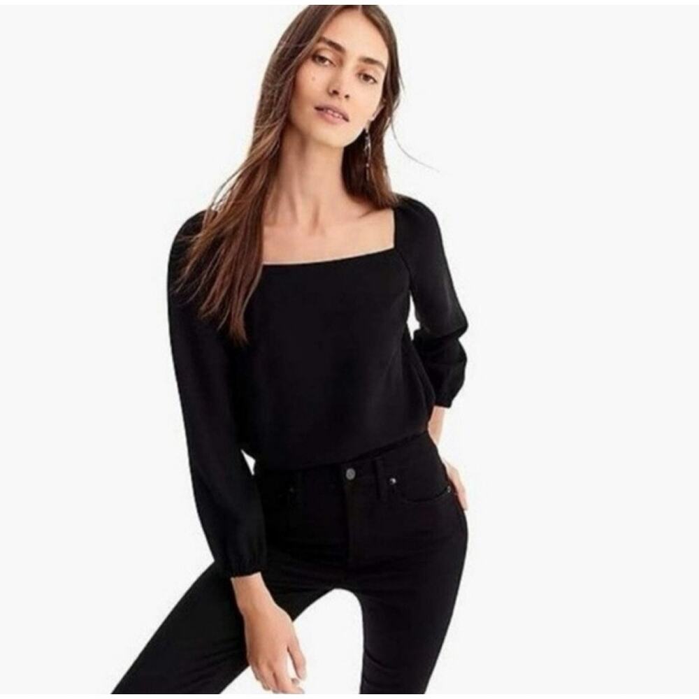 J. Crew 365 Square Neck Long Sleeve Crepe Top Size 2 Black